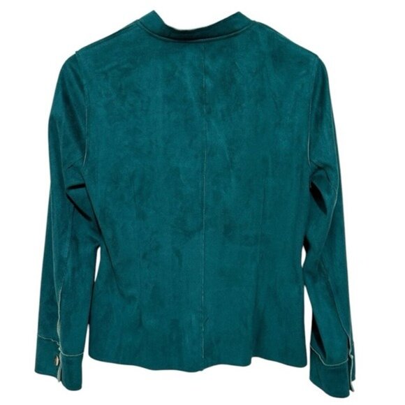 Chico’s Faux Suede Emerald Green Jacket Women’s XS | Gold Button Blazer - Picture 3 of 12